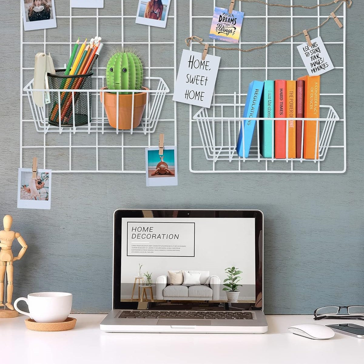 Rangement Mural - ClutterGrid™ - Panier Rectangle Blanc
