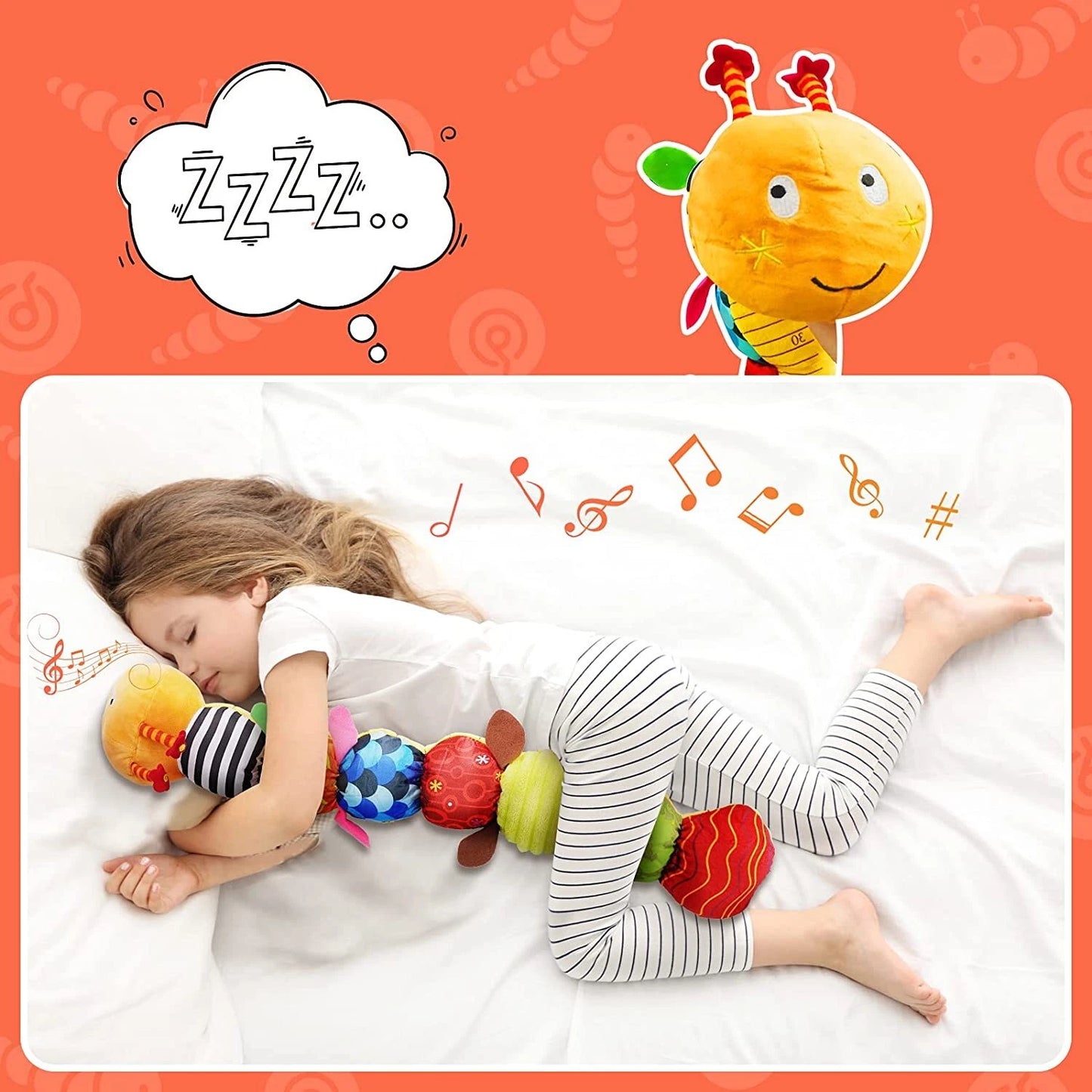 JOUET MUSICAL BEBE - MeloWorm™ - Chenille Orange