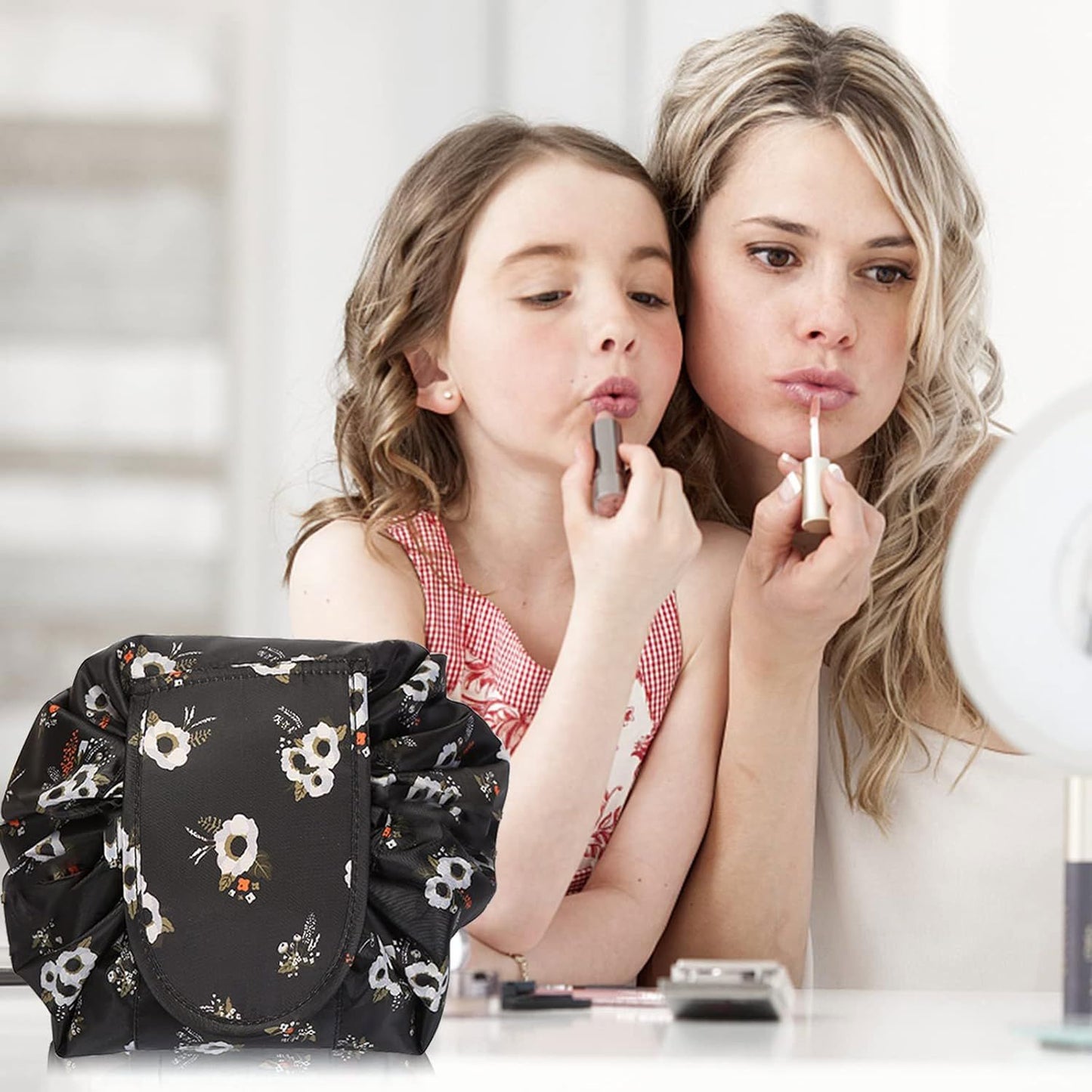 Trousse de maquillage - WomenCosmeticBag™ - Fleur Noir