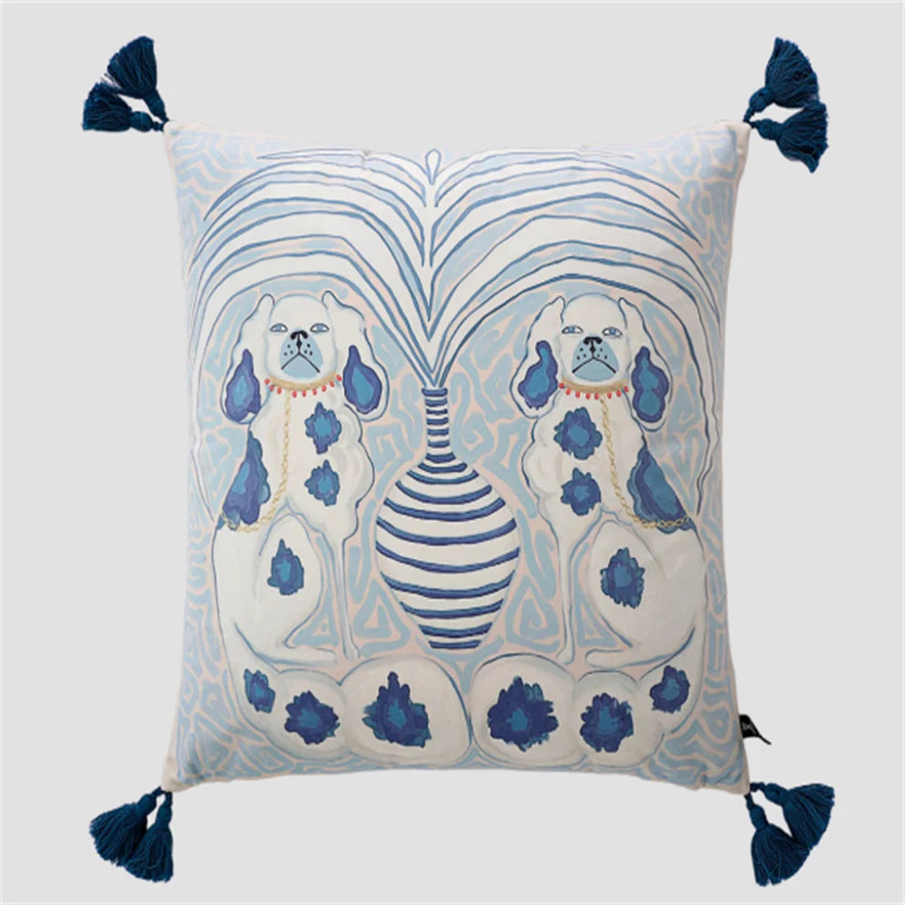 Housse de Coussin - SoftOrient™ - Chiens Bleus
