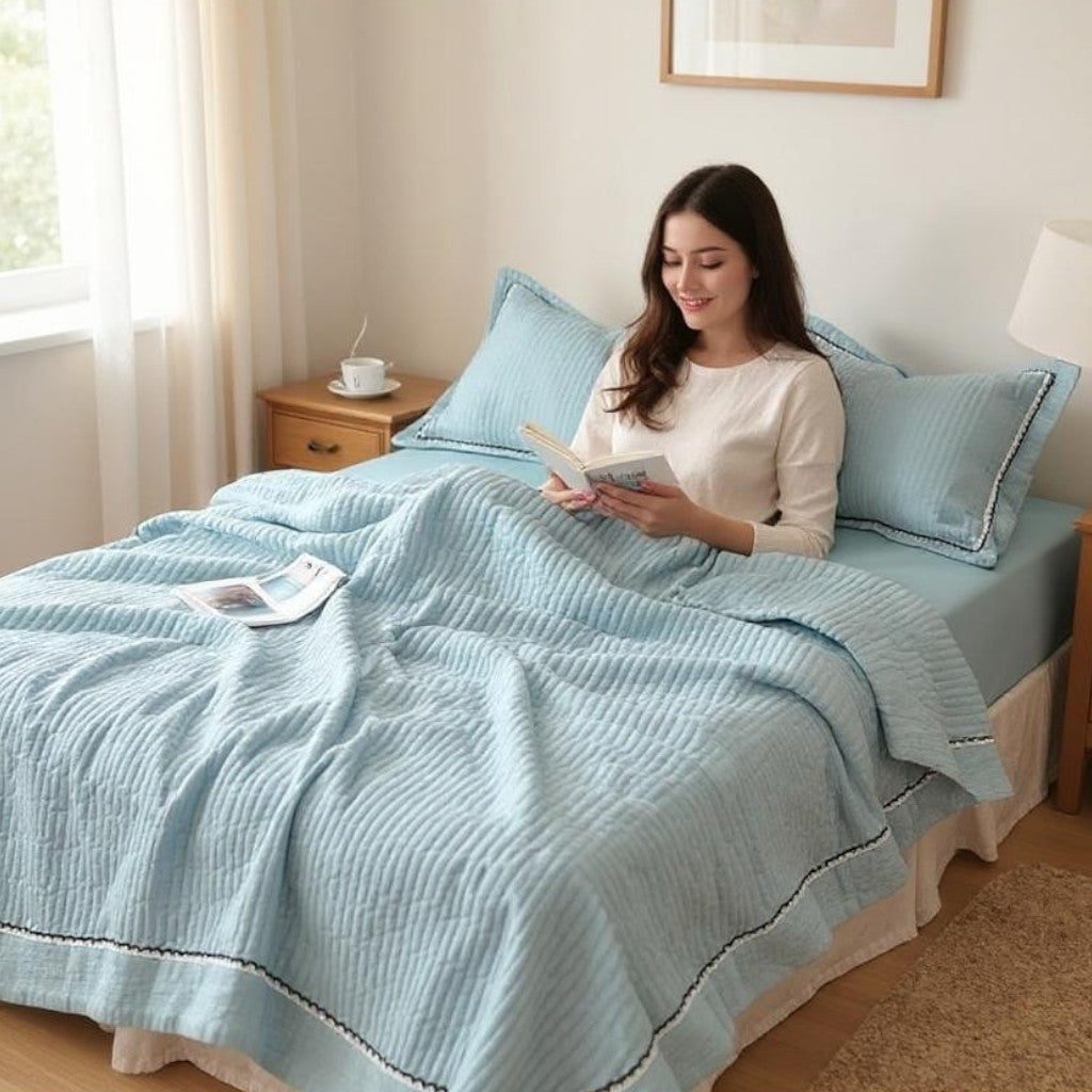 Couette Été - CottonSummerQuilt™ - Bleu
