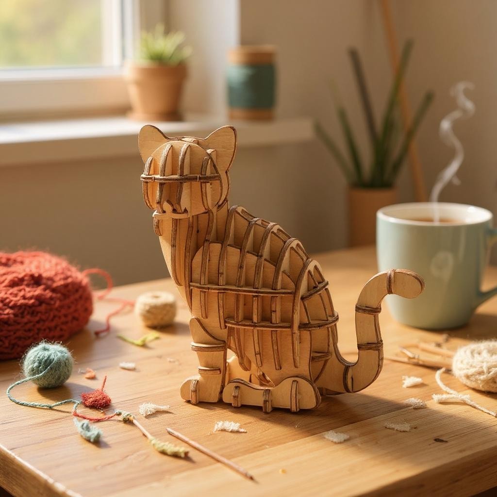 Puzzle 3D en Bois - WoodGenius™ - Chat