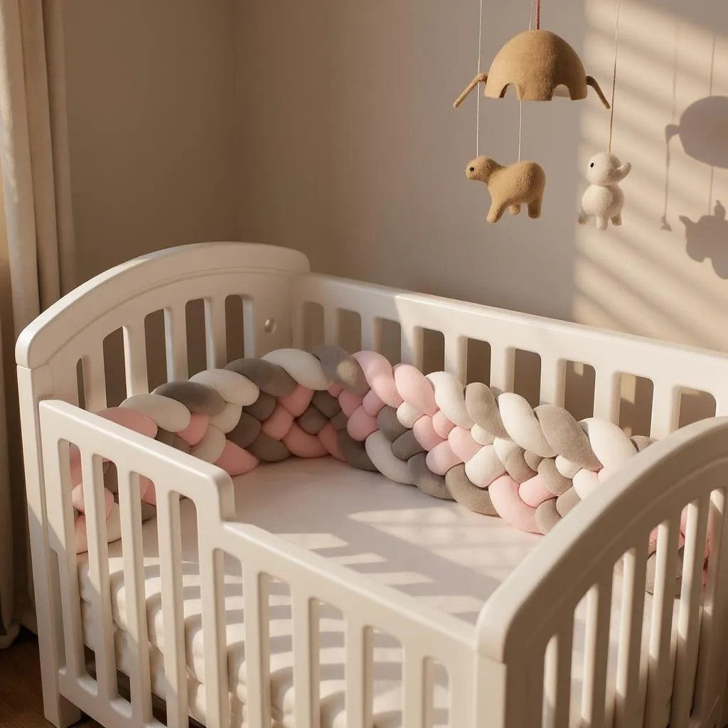 Tour de Lit Tressé - BraidedSafe™ - Gris, Rose & Blanc