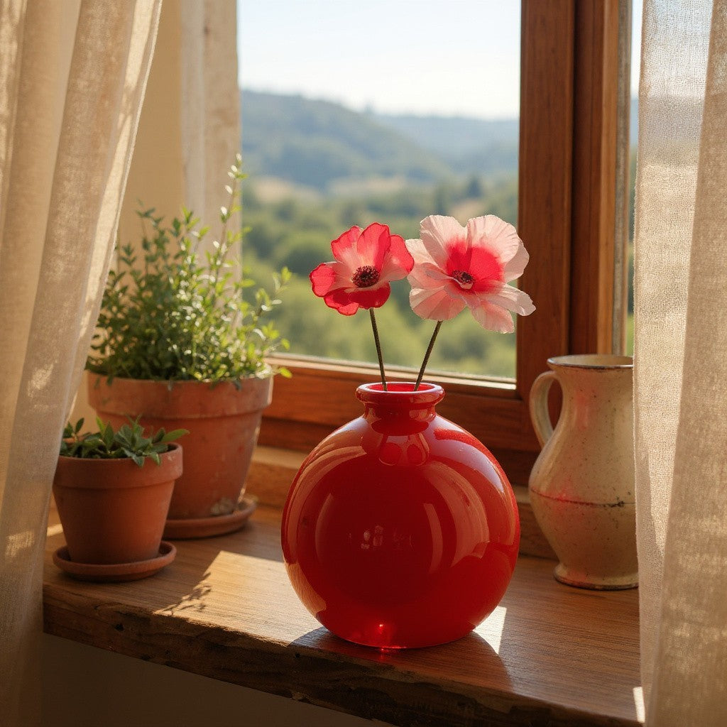 Vase en Céramique - ZenHydroVase™ - Rouge