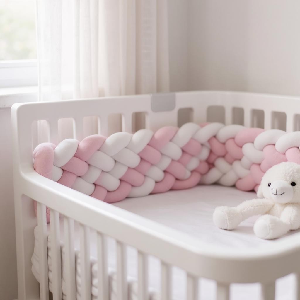 Tour de Lit Tressé - BraidedSafe™ - Blanc & Rose