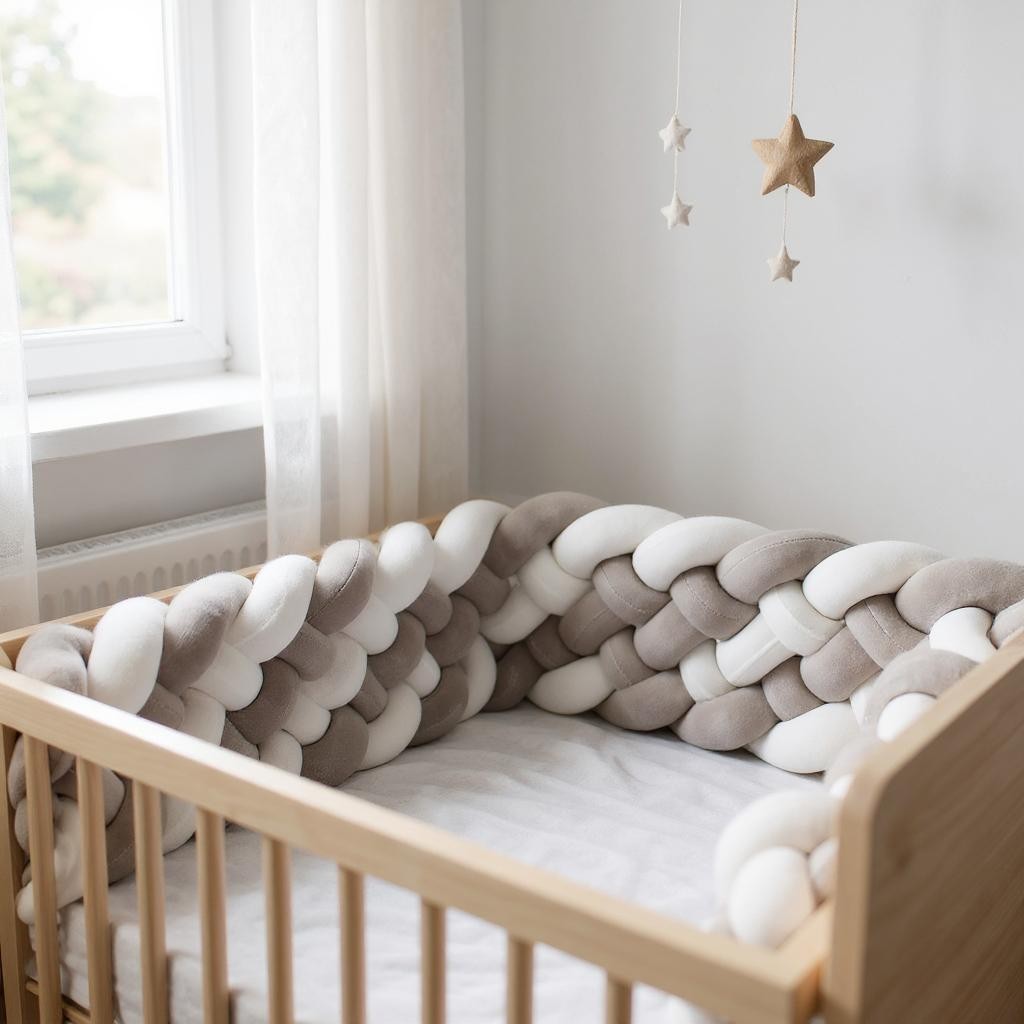 Tour de Lit Tressé - BraidedSafe™ - Gris & Blanc