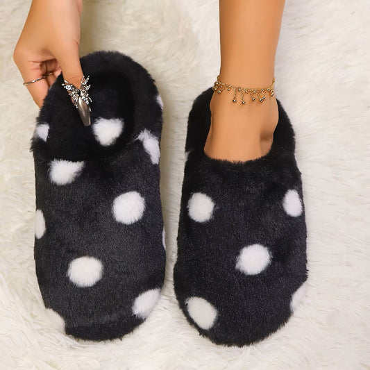 Pantoufles Femme - CozyWarmSlippers™ - Noir à Pois Blancs