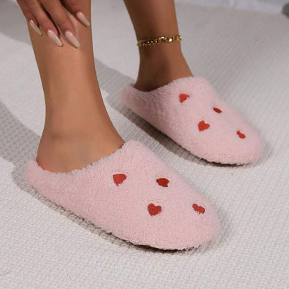 Pantoufles Femme - CozyWarmSlippers™ - Rose à Cœurs Rouges