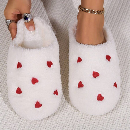 Pantoufles Femme - CozyWarmSlippers™ - Blanc à Cœurs Rouges