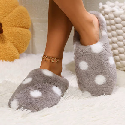 Pantoufles Femme - CozyWarmSlippers™ - Gris à Pois Blancs