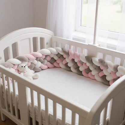 Tour de Lit Tressé - BraidedSafe™ - Gris, Rose & Blanc