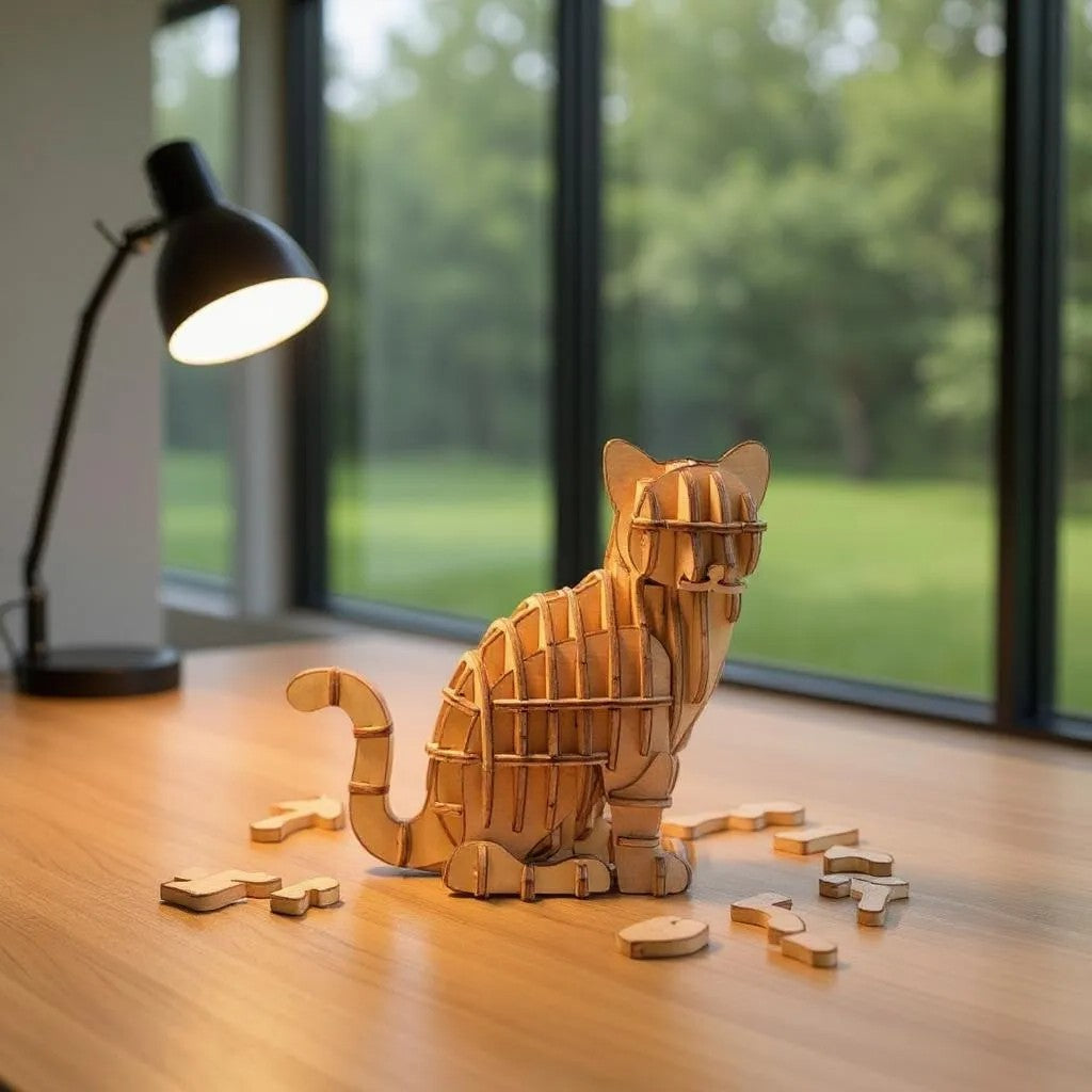 Puzzle 3D en Bois - WoodGenius™ - Chat
