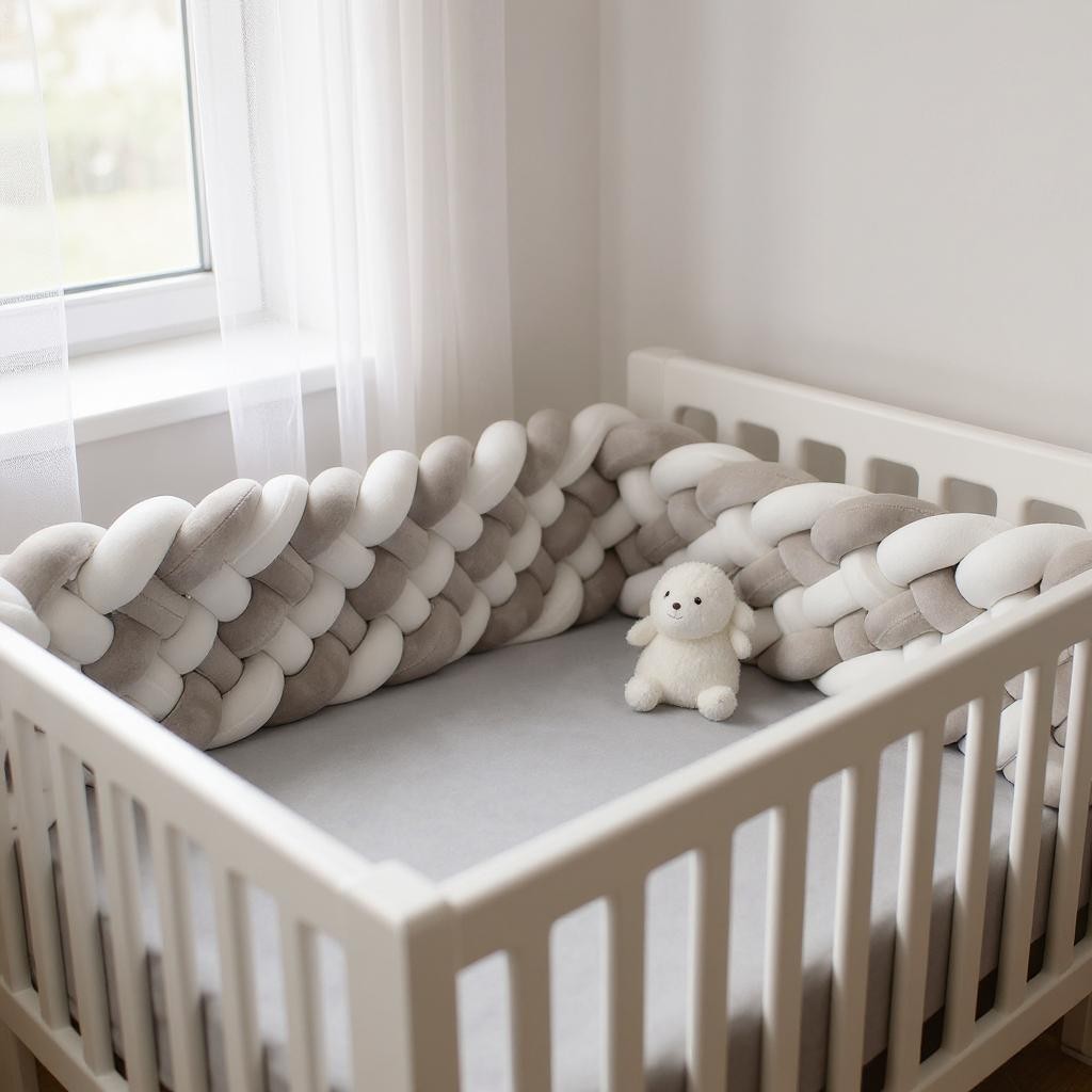 Tour de Lit Tressé - BraidedSafe™ - Gris & Blanc