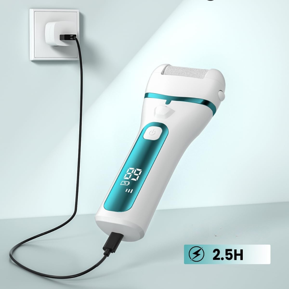 Râpe pour Pieds Électrique - PediPro™ - Blanc Bleu Métallisé