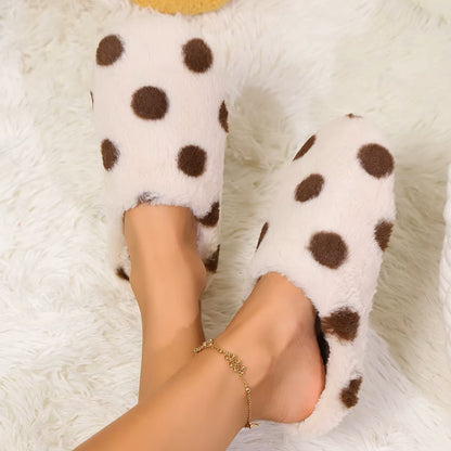Pantoufles Femme - CozyWarmSlippers™ - Beige à Pois Marron