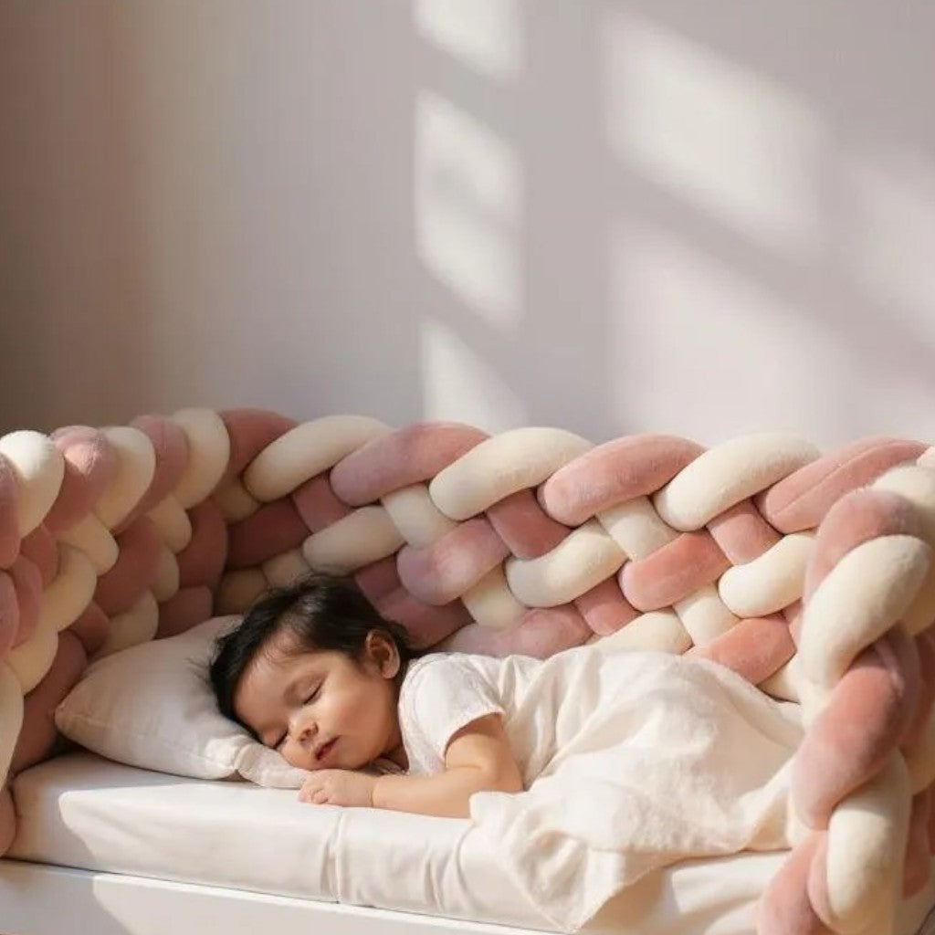 Tour de Lit Tressé - BraidedSafe™ - Vieux Rose & Crème