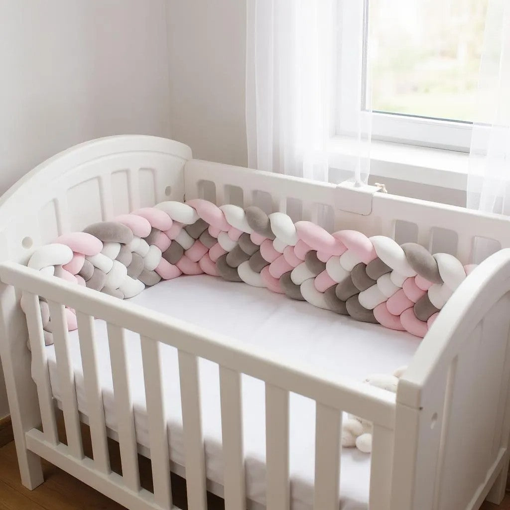 Tour de Lit Tressé - BraidedSafe™ - Gris, Rose & Blanc