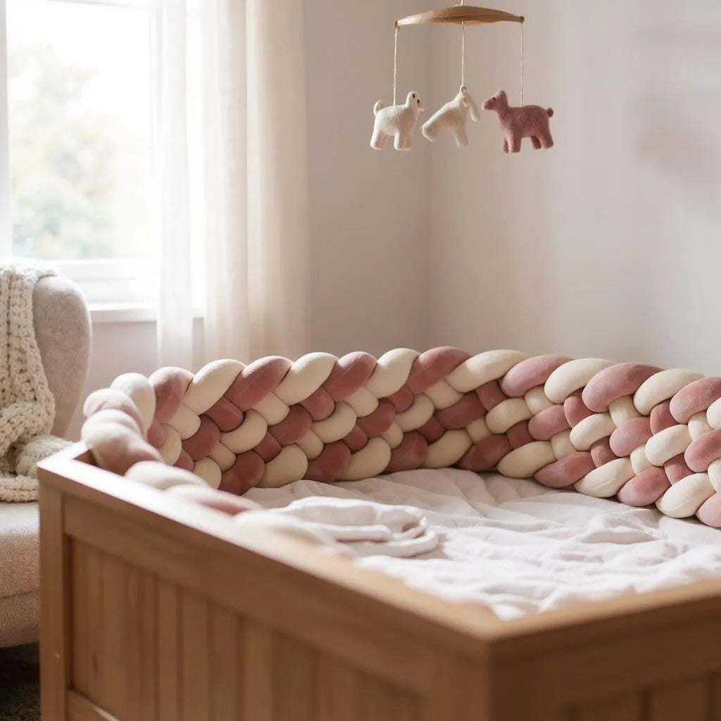 Tour de Lit Tressé - BraidedSafe™ - Vieux Rose & Crème