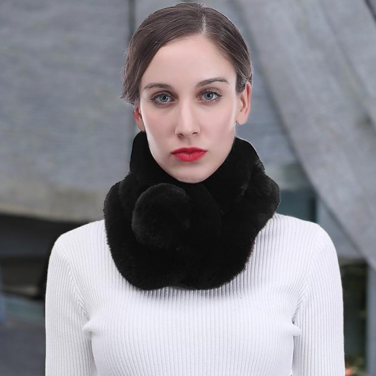Écharpe Femme Hiver - CozyFurWrap™ - Noir