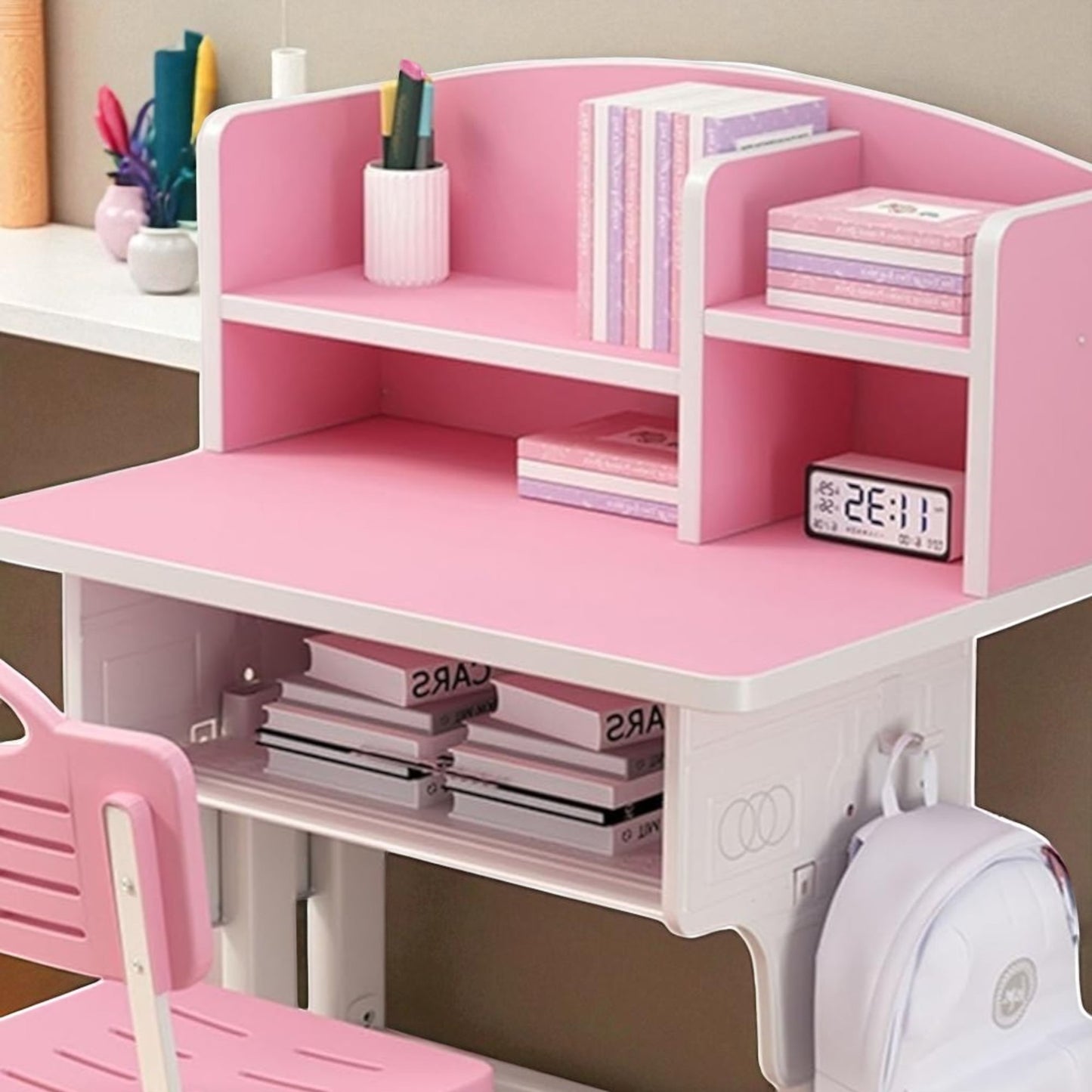 Bureau pour Enfant - GrowStudySet™ - Bibliothèque Rose