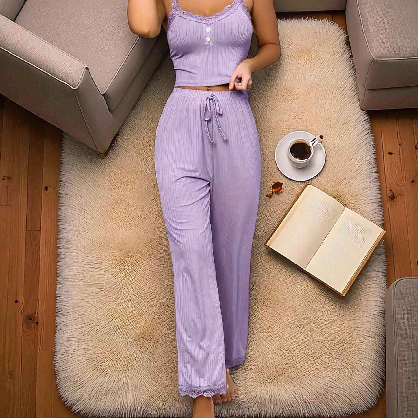 Pyjama Été Femme - LaceBreezeSet™ - Violet