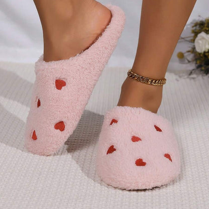 Pantoufles Femme - CozyWarmSlippers™ - Rose à Cœurs Rouges