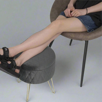 Tabouret Velours - VelvetRoundPuff™ - Gris Foncé