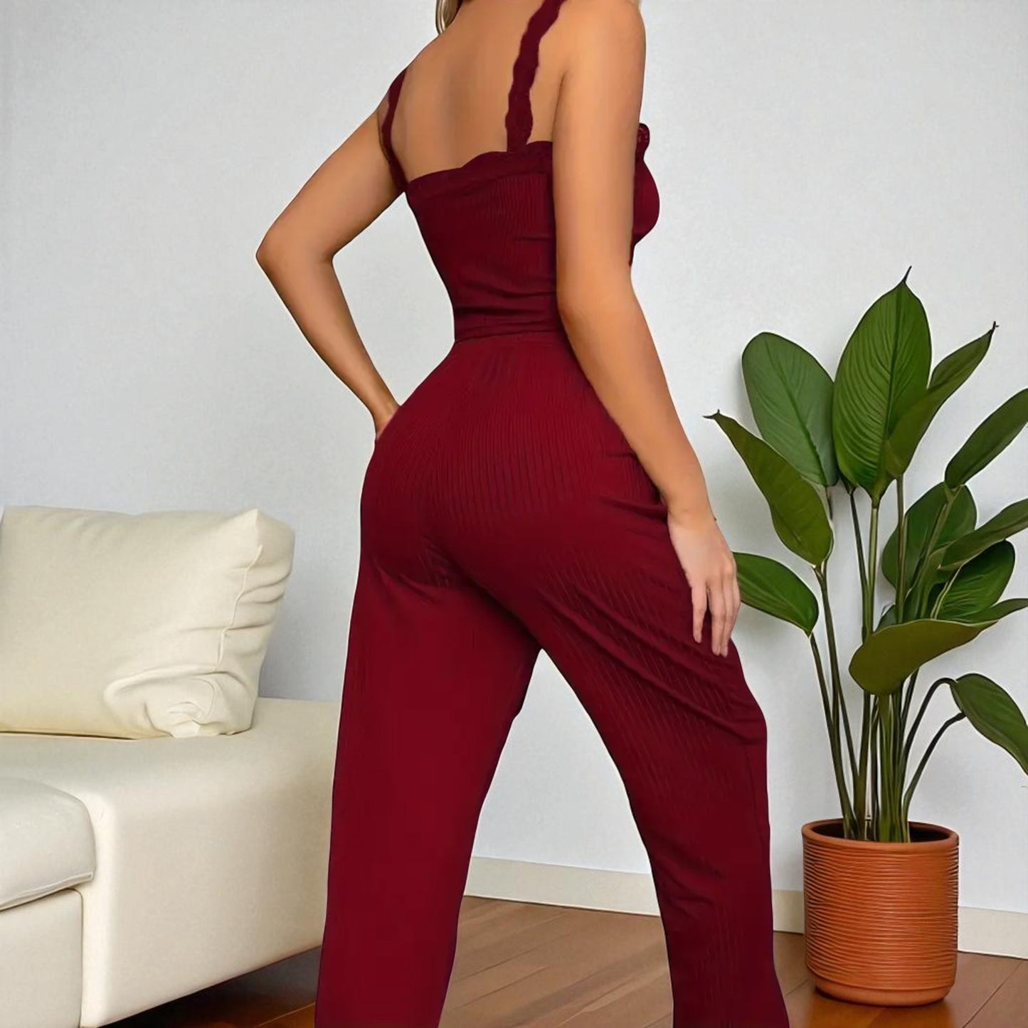 Pyjama Été Femme - LaceBreezeSet™ - Rouge