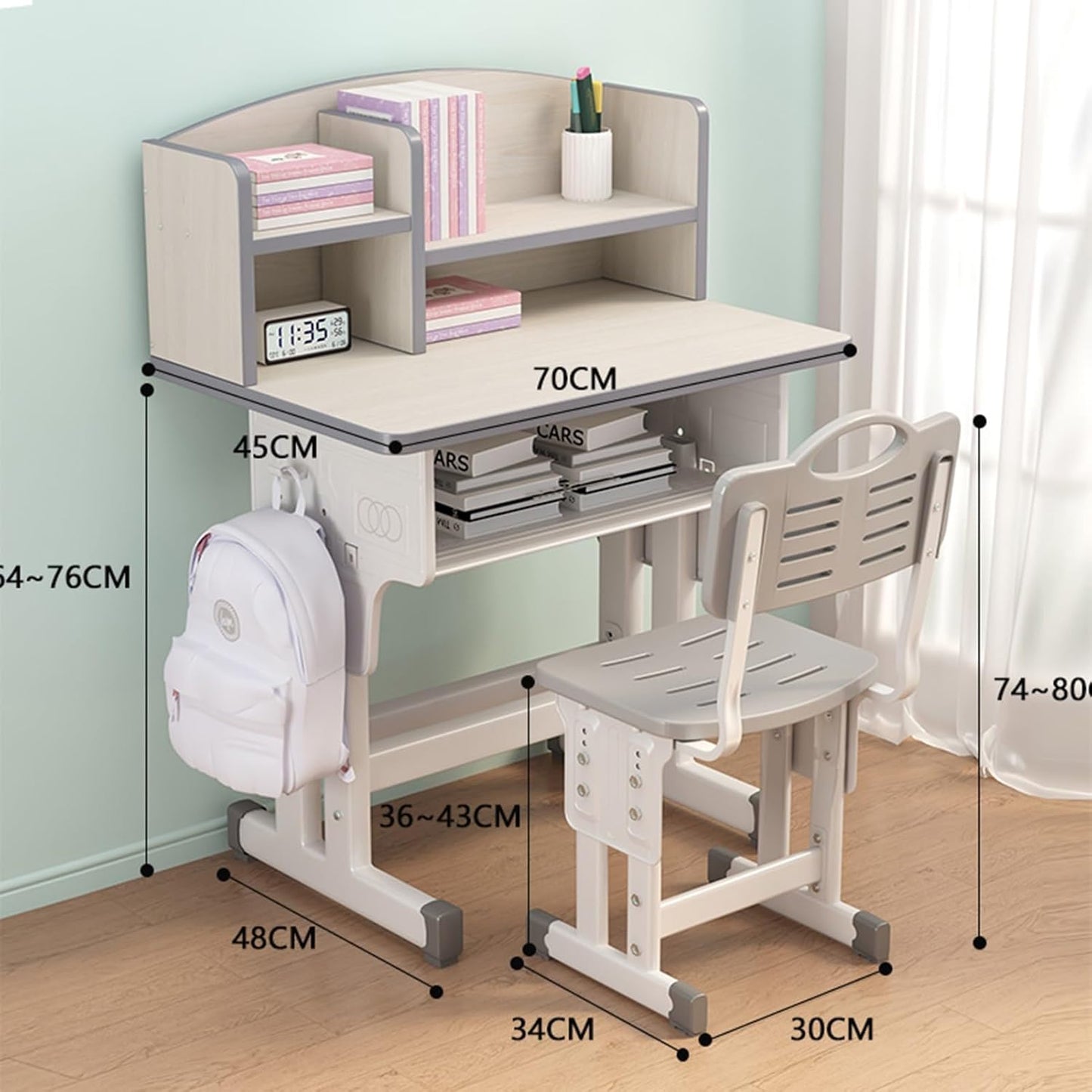 Bureau pour Enfant - GrowStudySet™ - Bibliothèque Beige