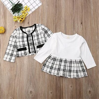Ensemble Fille - PlaidElegance™ - Blanc