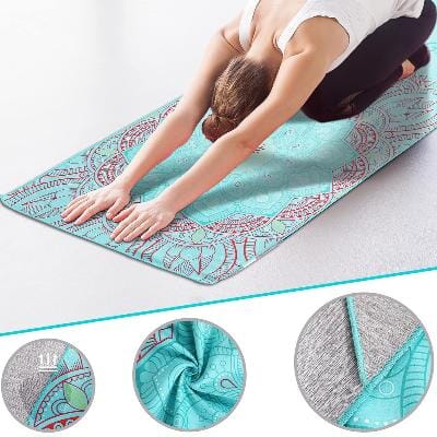 Serviette Antidérapante - YogaPrintMat™ - Mandala Vert Eau