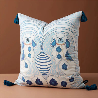 Housse de Coussin - SoftOrient™ - Chiens Bleus