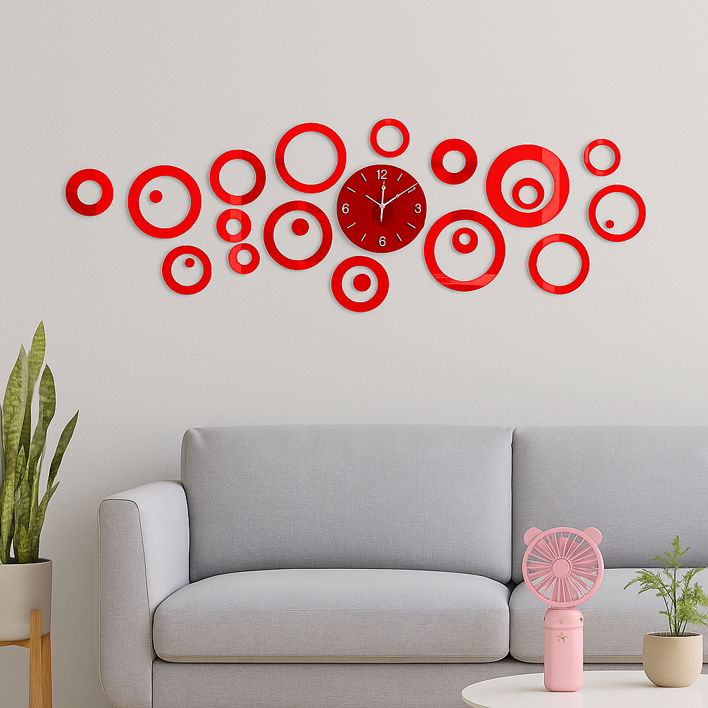 Horloge Murale Design - MirrorTime™ - Rouge