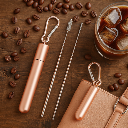 Paille Réutilisable - SteelSipKit™ - Rose