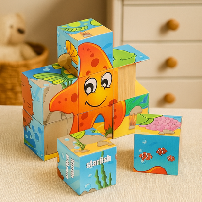 Puzzle en Bois - CubeMontessori™ - Animaux Marins