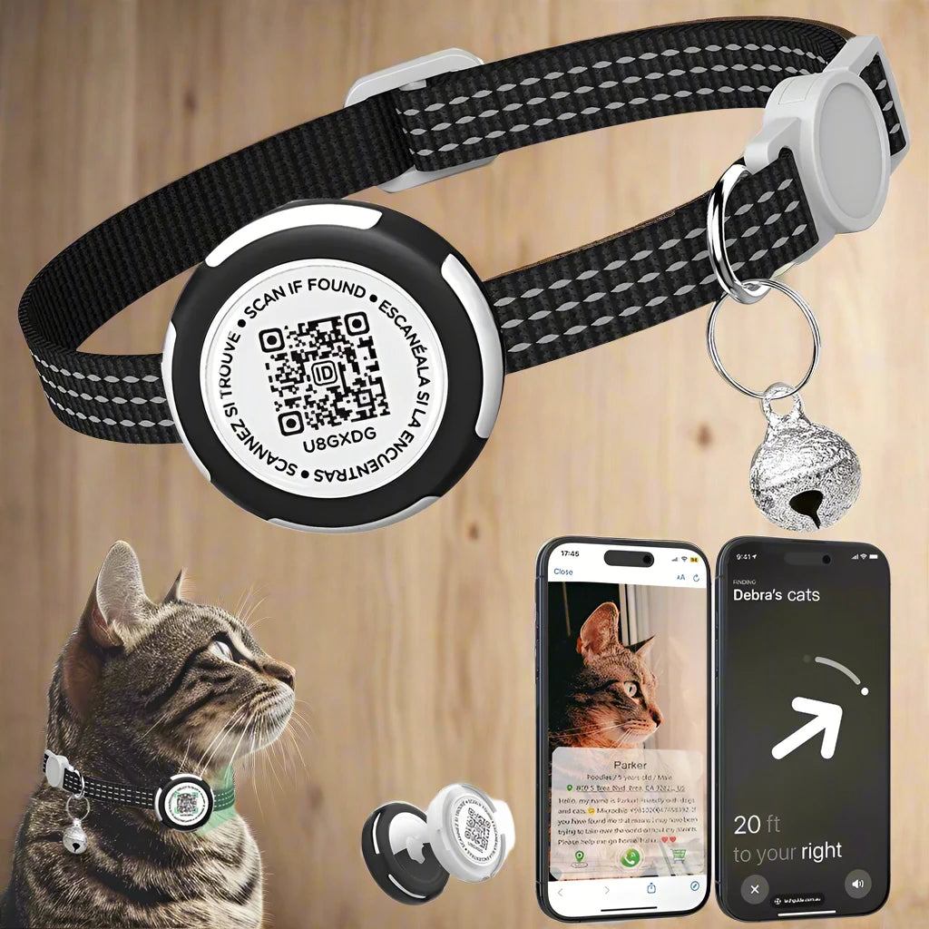 Collier airtag chat	- CatCollarTracker™ - Noir