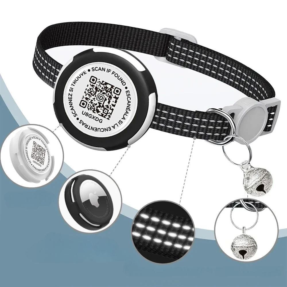 Collier airtag chat	- CatCollarTracker™ - Noir