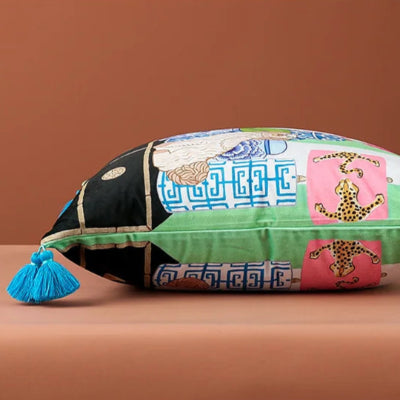 Housse de Coussin - SoftOrient™ - Chiens & Porcelaine Bleue