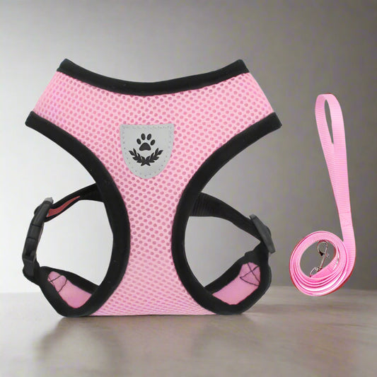 Harnais Petit Chien - DogHarnessLeadLeash™ - Rose