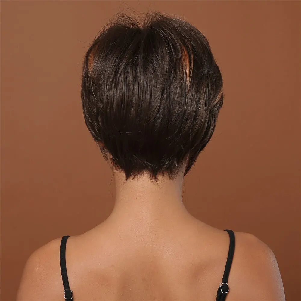 Perruque Courte Femme - NaturalLookPixie™ - Brun avec reflets