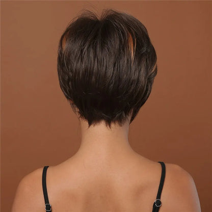 Perruque Courte Femme - NaturalLookPixie™ - Brun avec reflets