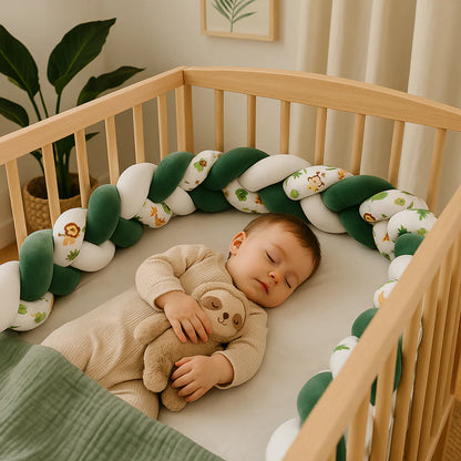 Tour de Lit Tressé - BraidBumper™ - Vert & Blanc