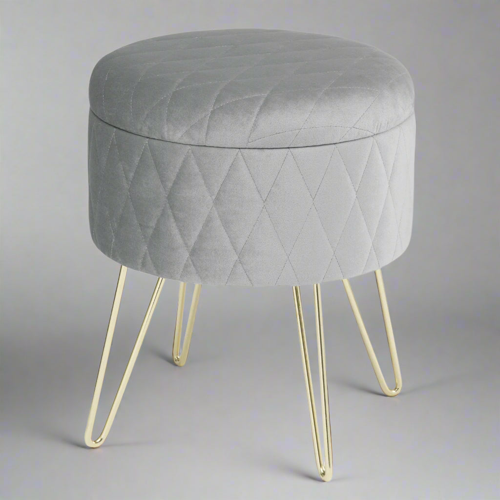 Tabouret Velours - VelvetRoundPuff™ - Gris Clair