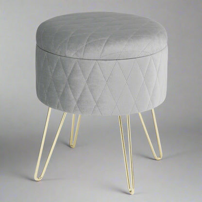Tabouret Velours - VelvetRoundPuff™ - Gris Clair
