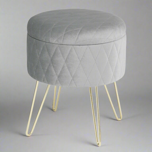 Tabouret Velours - VelvetRoundPuff™ - Gris Clair