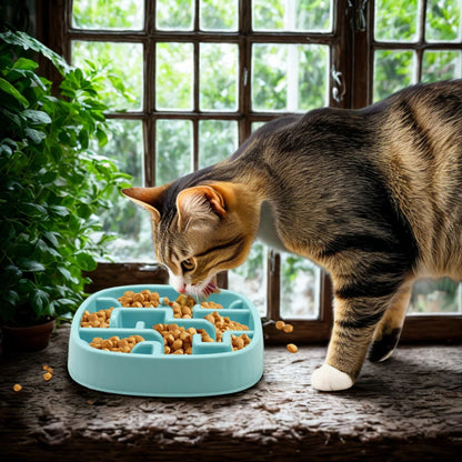 Gamelle Chat - PawSlowFeeder™ - Bleu