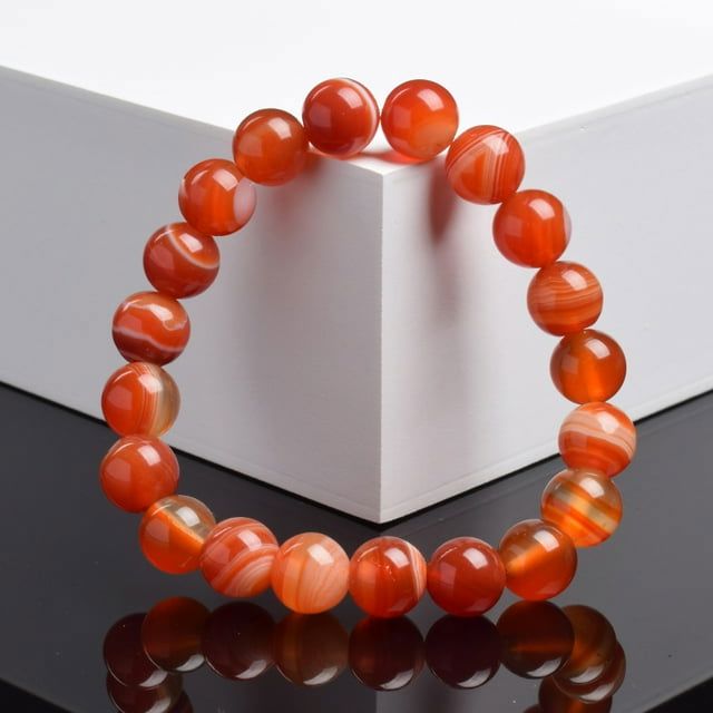 Bracelet en Perles - NaturalStoneBracelet™ - Agate à rayures rouges