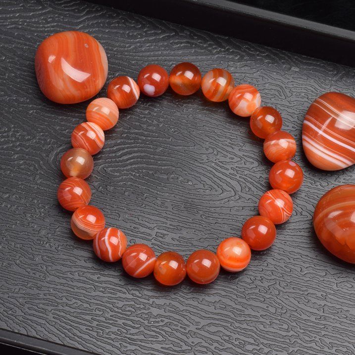 Bracelet en Perles - NaturalStoneBracelet™ - Agate à rayures rouges
