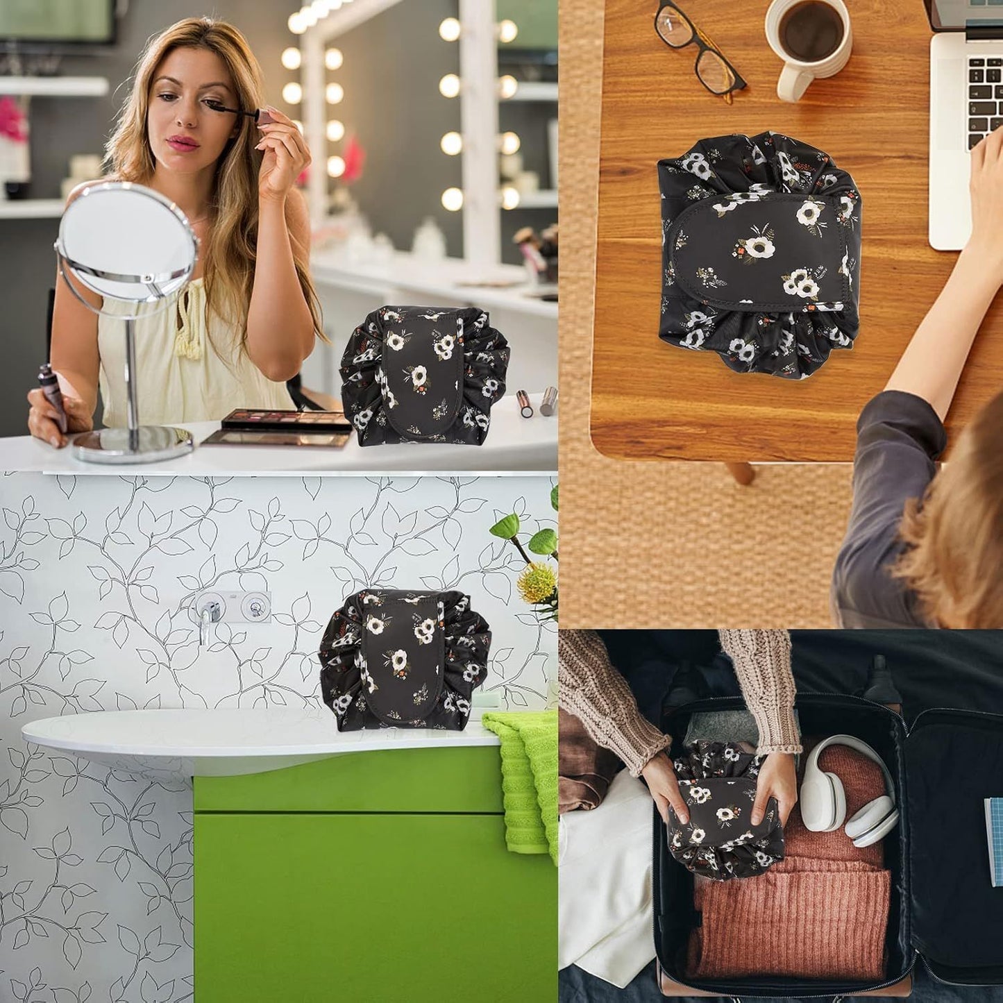 Trousse de maquillage - WomenCosmeticBag™ - Fleur Noir