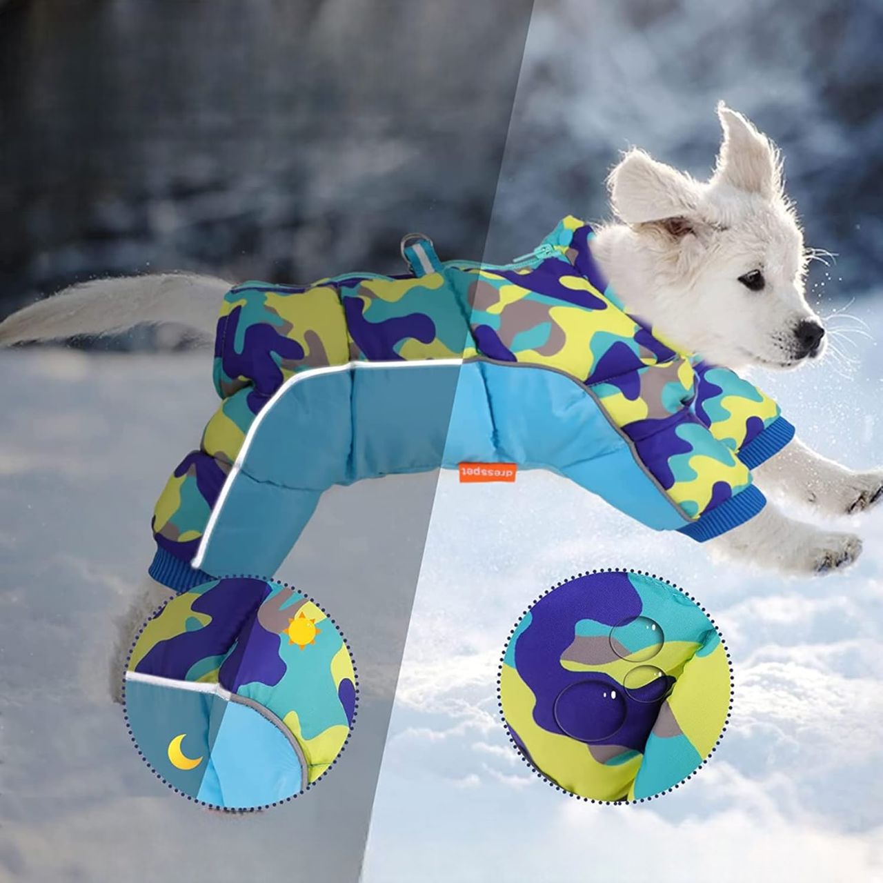 Doudoune pour Chien - WarmJacketDog™ - Camouflage Cyan